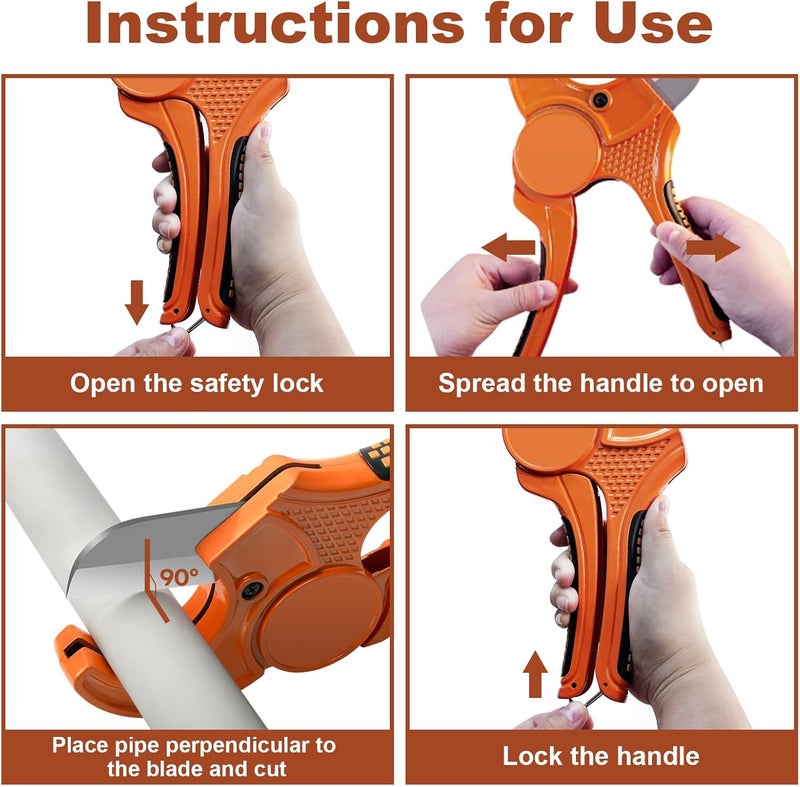 KERRY Hose Pipe Cutter, Up to 1-3/8" Ratcheting Heavy-Duty PEX POLY PE Plastic Hoses and Plumbing Tube Cutting Tool, Sharp Stainless Steel Blades, Thicken Aluminum Body Extended Handle - Image 5